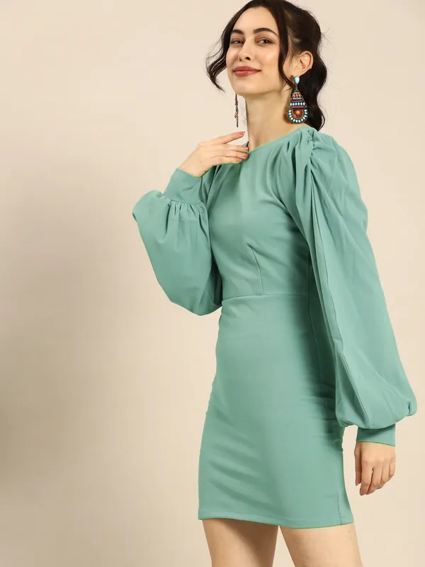 Ses_Green_Heavy_Georgette_One_Piece_Dress_For_Women