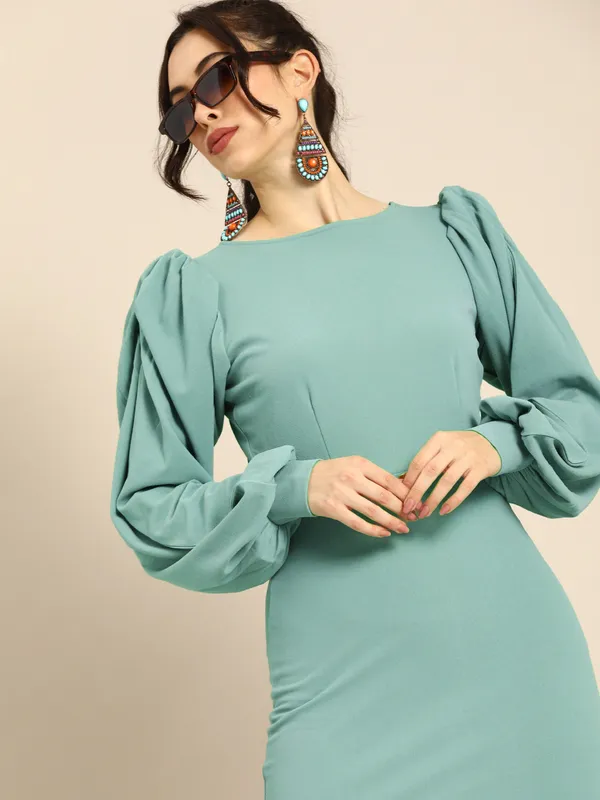Ses_Green_Heavy_Georgette_One_Piece_Dress_For_Women