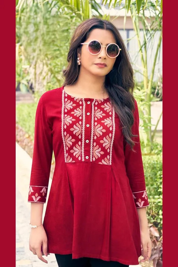 Red_Cotton_Branded_Short_Kurti_For_Women