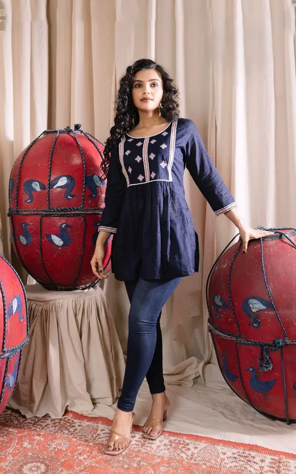Navy_Blue_Cotton_Branded_Short_Kurti_For_Women