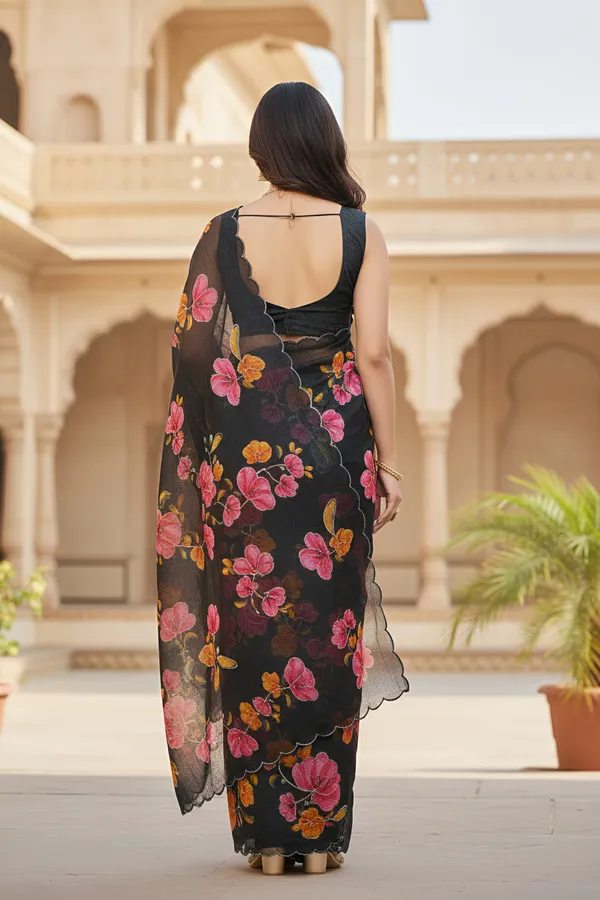 Elegant_Black_Cotton_Nimjari_Saree_with_Floral_Print