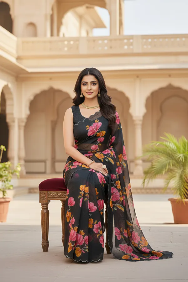 Elegant_Black_Cotton_Nimjari_Saree_with_Floral_Print