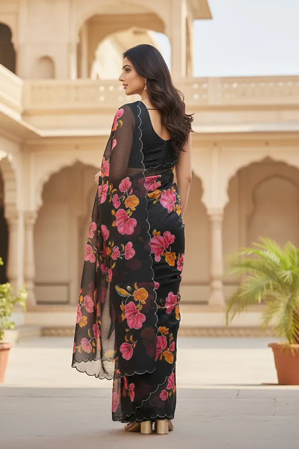 Elegant_Black_Cotton_Nimjari_Saree_with_Floral_Print