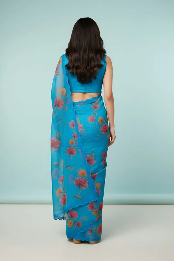 Elegant_Sky_Blue_Nimjari_Cotton_Saree_with_Floral_Print