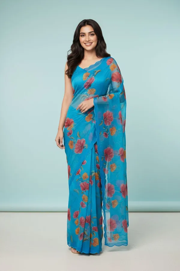 Elegant_Sky_Blue_Nimjari_Cotton_Saree_with_Floral_Print