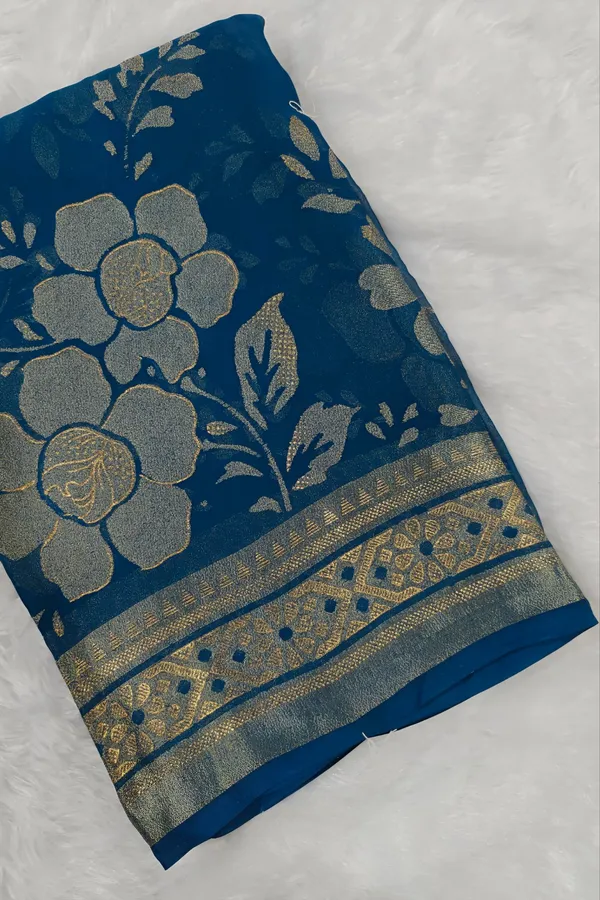 Elegant_Teal_Floral_Zari_Border_Saree