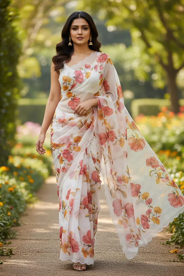 Elegant_White_Cotton_Nimjari_Saree_with_Floral_Print