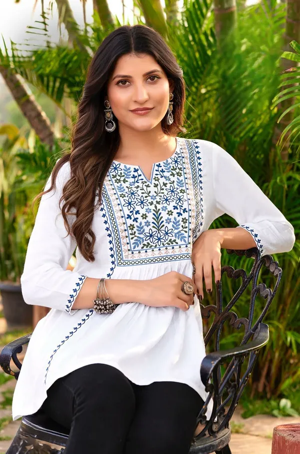 White_Cotton_Cotton_Branded_Short_Kurti_For_Women