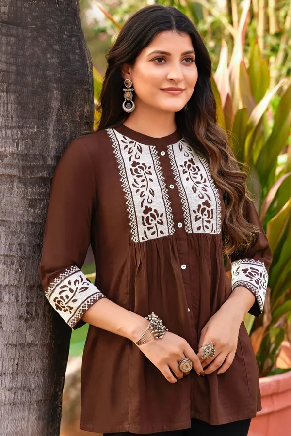 Brown_Cotton_Branded_Short_Kurti_For_Women