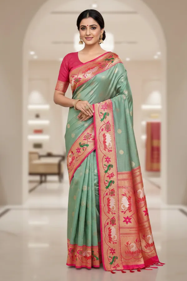 Olive_Green_Lotus_Paithani_Saree_For_Women
