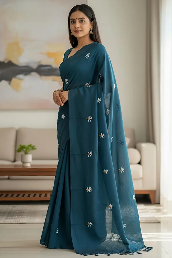 Prajakta_Noor_Teal_Floral_Saree_