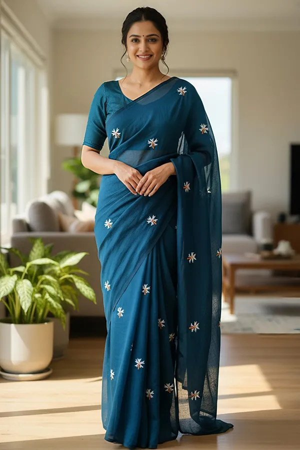 Prajakta_Noor_Teal_Floral_Saree_