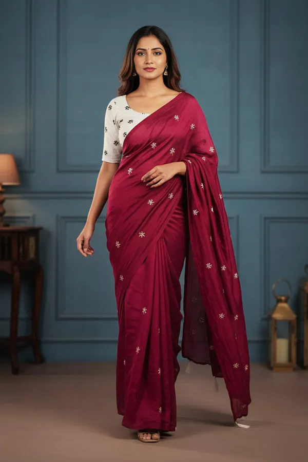 Ruby_Red_Prajakta_Floral_Saree_