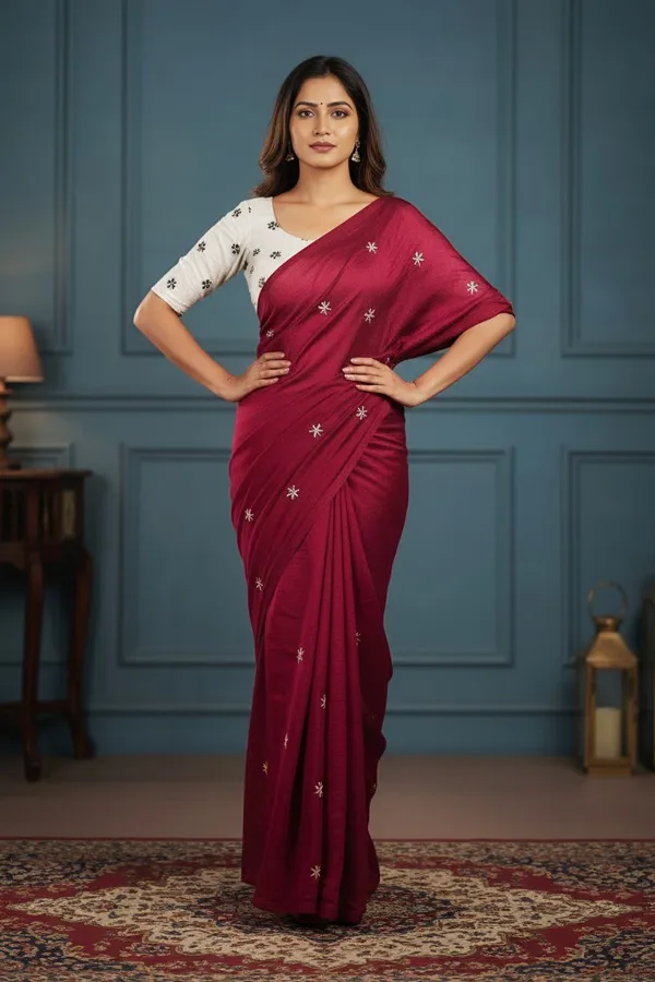 Ruby_Red_Prajakta_Floral_Saree_