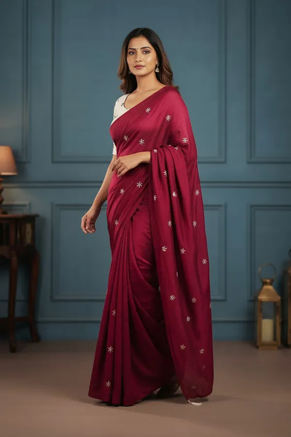 Ruby_Red_Prajakta_Floral_Saree_