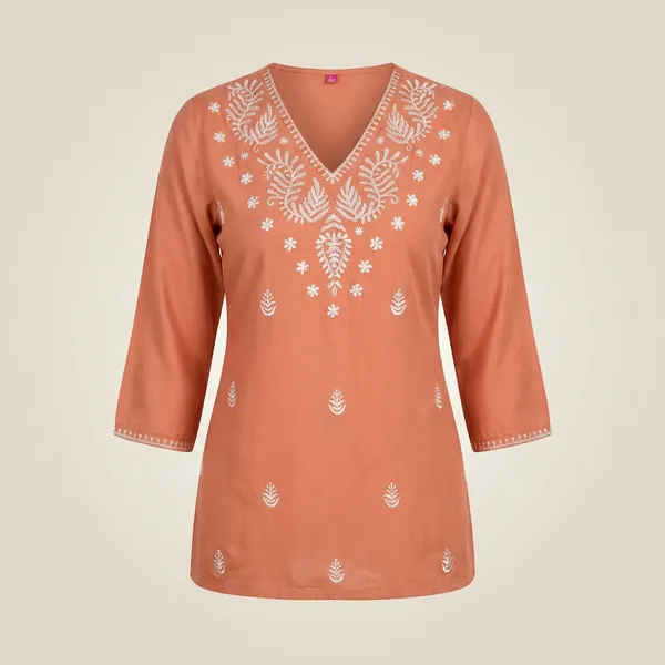 Peach_Cotton_Branded_Short_Kurti_For_Women