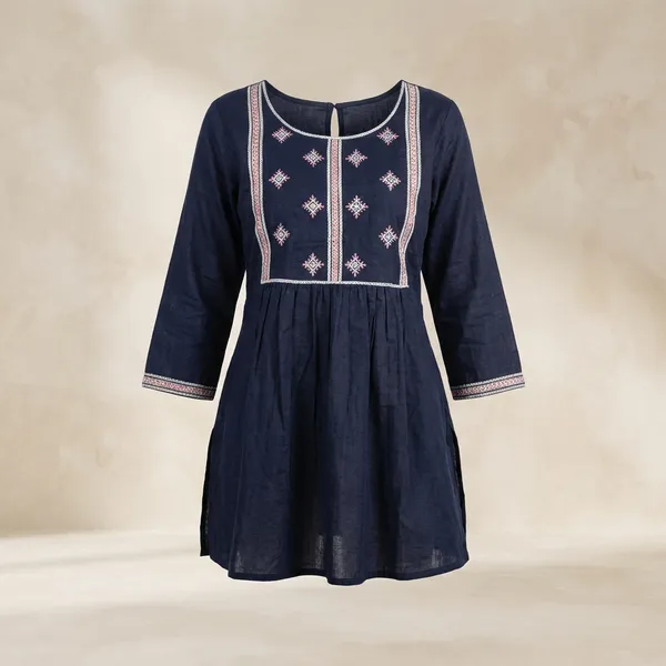 Navy_Blue_Cotton_Branded_Short_Kurti_For_Women