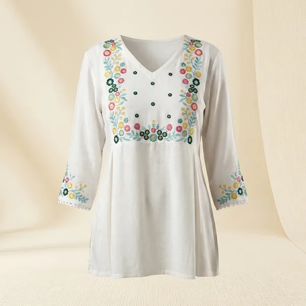 White_Cotton_Branded_Short_Kurti_For_Women