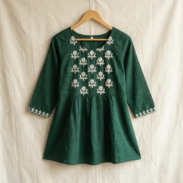 Dark_Green_Cotton_Branded_Short_Kurti_For_Women