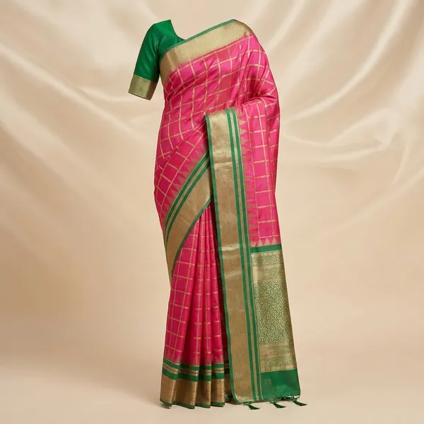 Pink_Pure_Irkal_Check_Saree_For_Women
