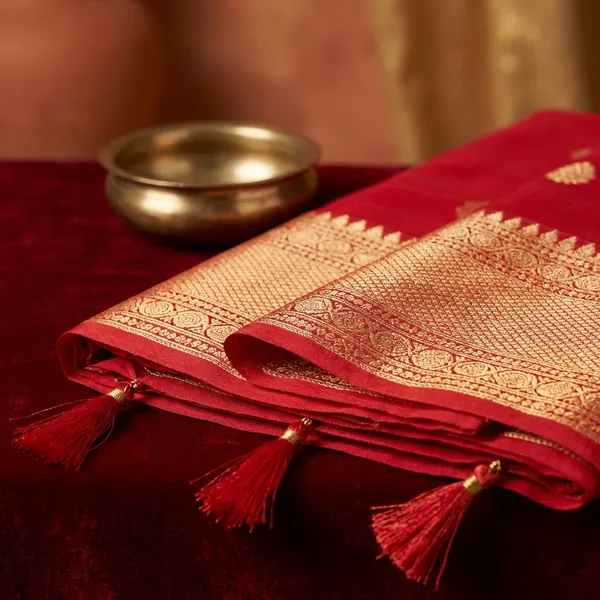 Olive_And_Red_Pure_Irkal_Check_Saree_For_Women