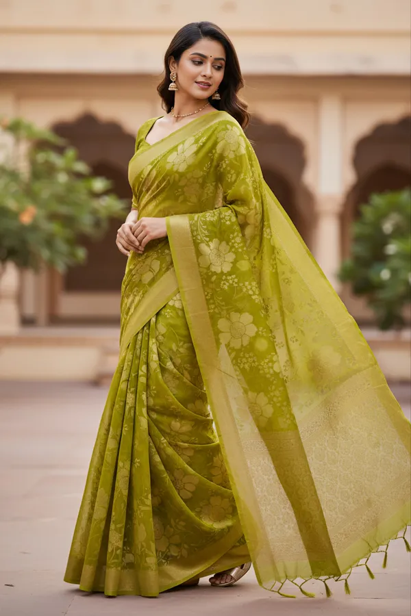 Soft_Lime_Yellow_Silk_Saree_with_Floral_Weave_and_Zari_Border