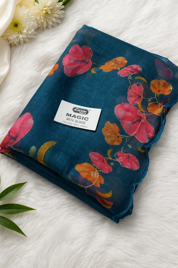 Elegant_Navy_Blue_Nimjari__Cotton_Saree_with_Floral_Print