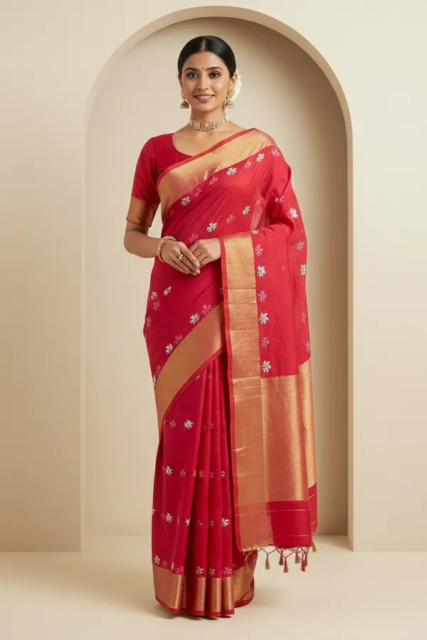 Red_Prajakta_Floral_Cotton_Saree_For_Women