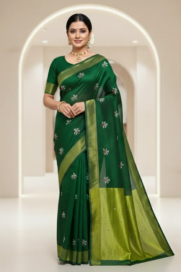 Dark_Green_Prajakta_Floral_Cotton_Saree_For_Women