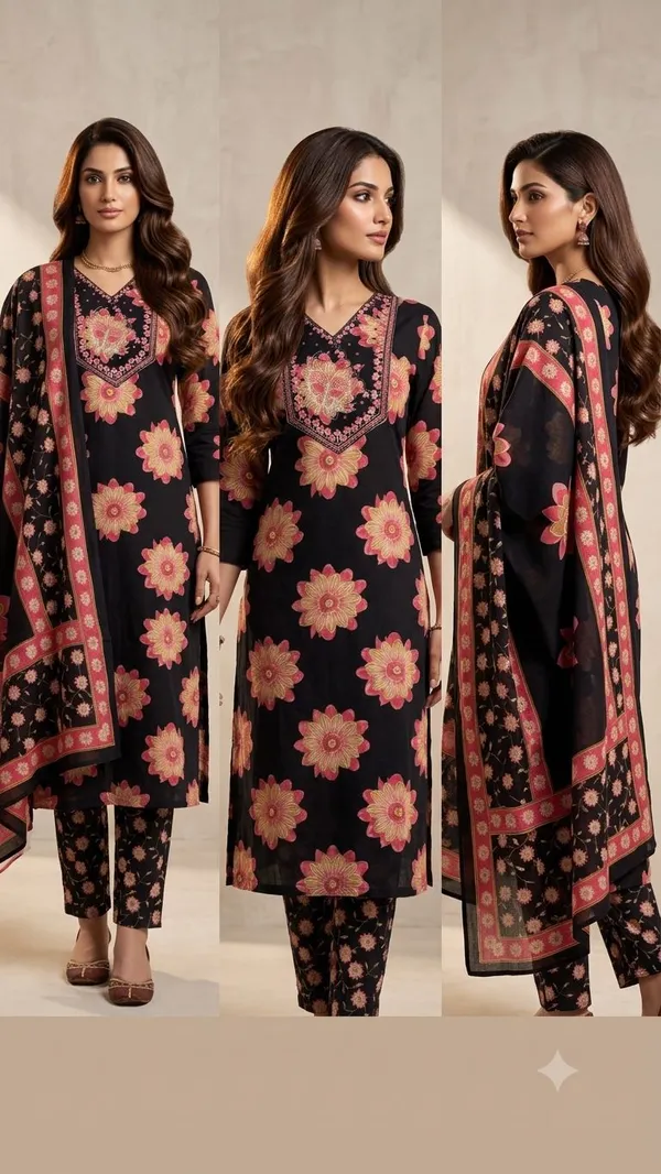 Black_Printed_Cotton_Kurta_Set_