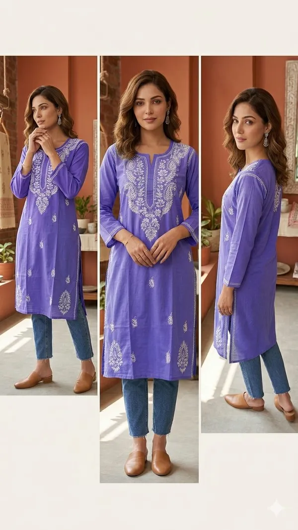 Blue_Cotton_Lucknowi_Kurti