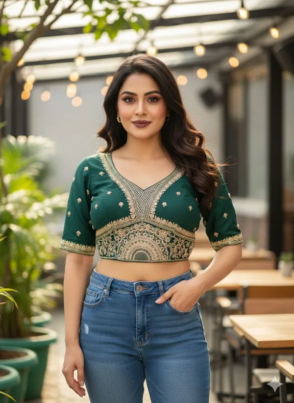Green_Embroidery_Readymade_Blouse_For_Women