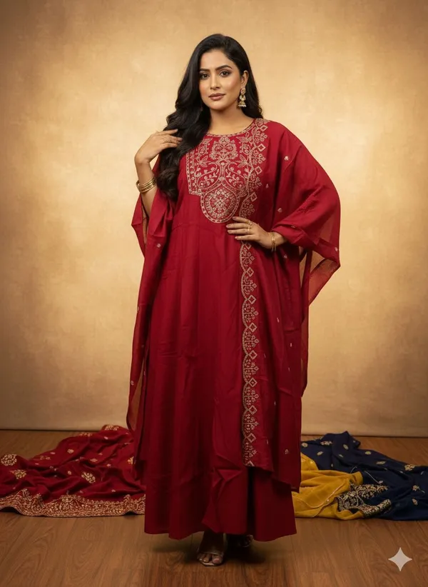 Maroon_Anarkali_Plazo_Kurta_Set_For_Women