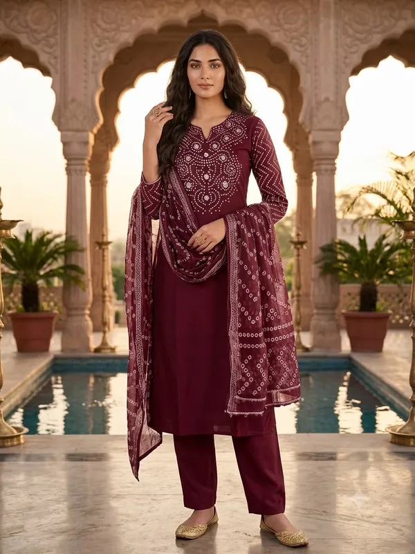 Maroon_Cotton_Kurta_Set_