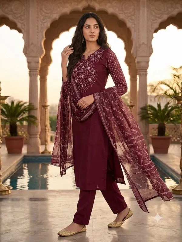 Maroon_Cotton_Kurta_Set_