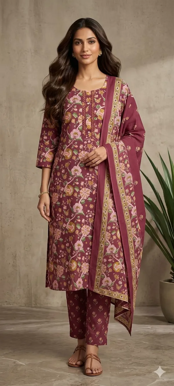 Maroon_Cotton_Kurta_Set_
