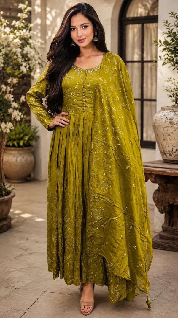 Mehandi_Green_Anarkali_Pure_Cotton_Dress