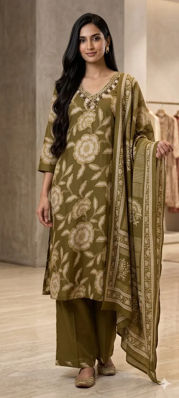 Mehendi_Green_Vetigan_Kurta_Pant_Set_