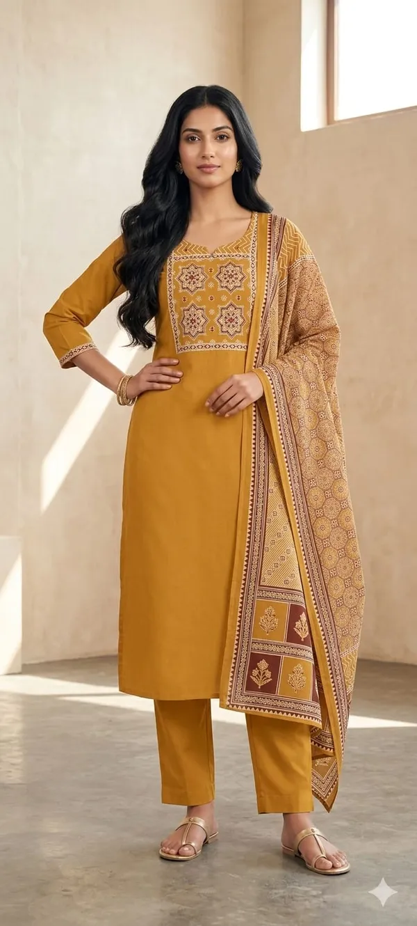 Mustard_Yellow_Cotton_Kurta_Set_