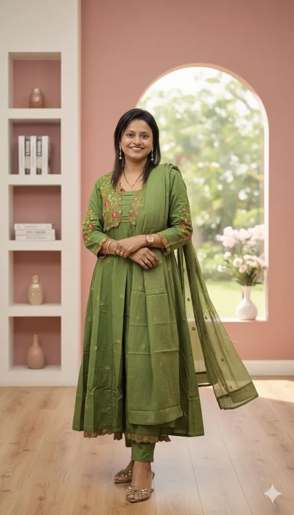 Olive_Green_Cotton_Kurta_Set_For_Women