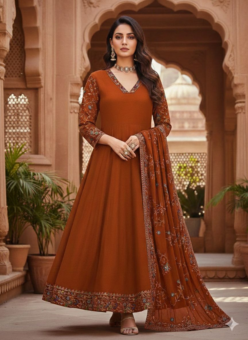 Brown_Anarkali_Plazo_Set_For_Women