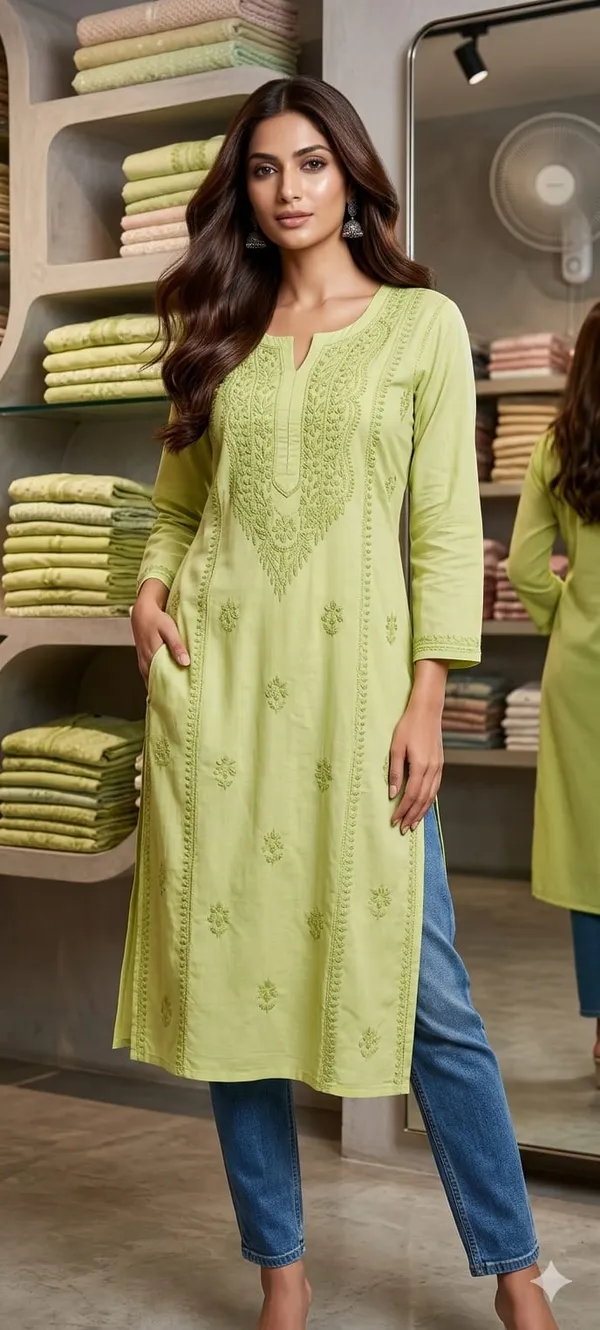 Pista_Cotton_Lucknowi_Kurti