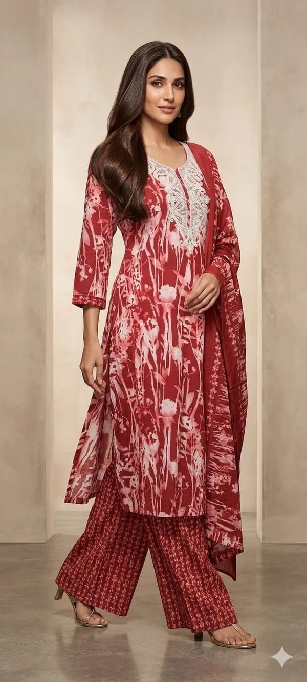 Red_Cotton_Kurta_Pant_Set_