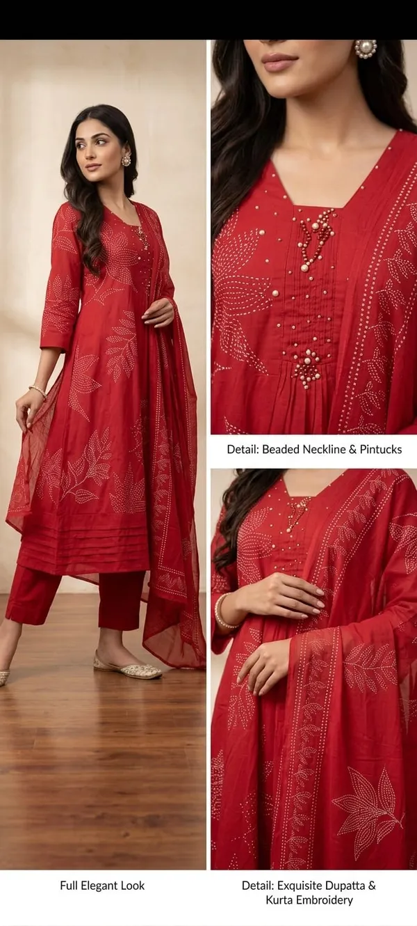 Red_Printed_Cotton_Kurta_Set_