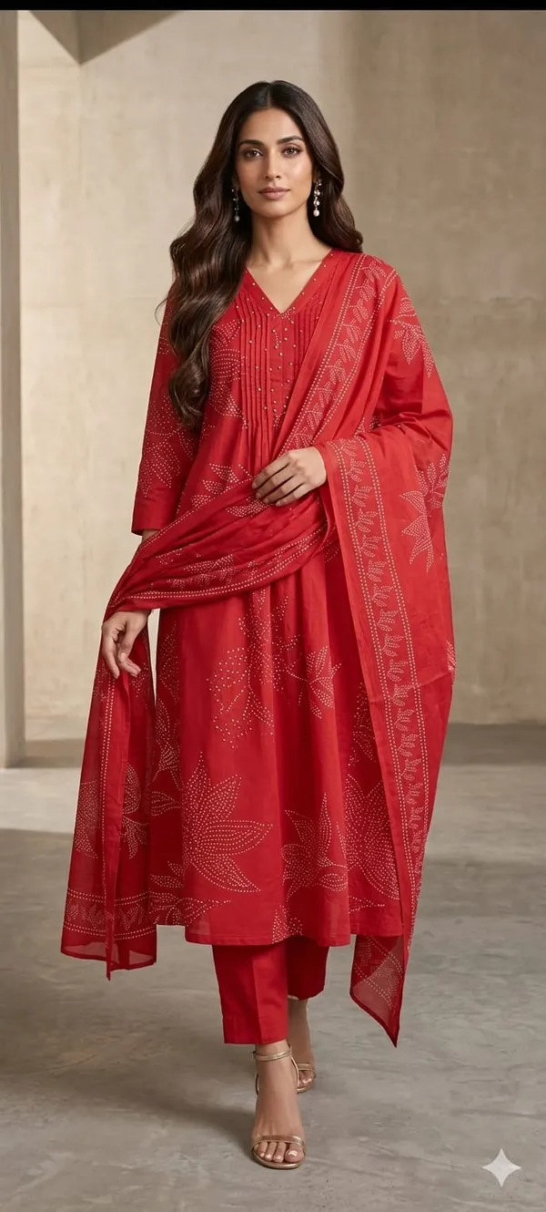 Red_Printed_Cotton_Kurta_Set_