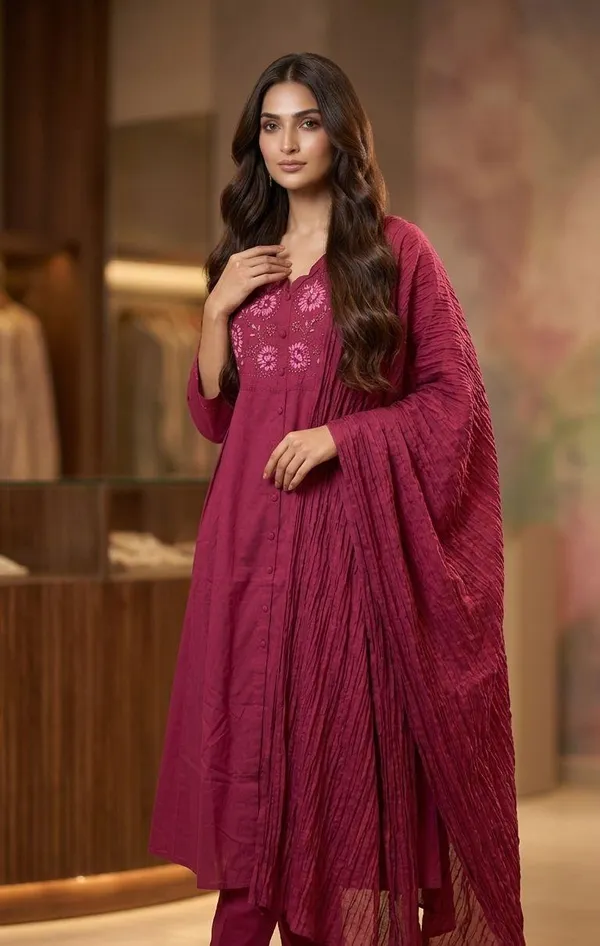 Reddish__Marun_Cotton_Kurta_Set