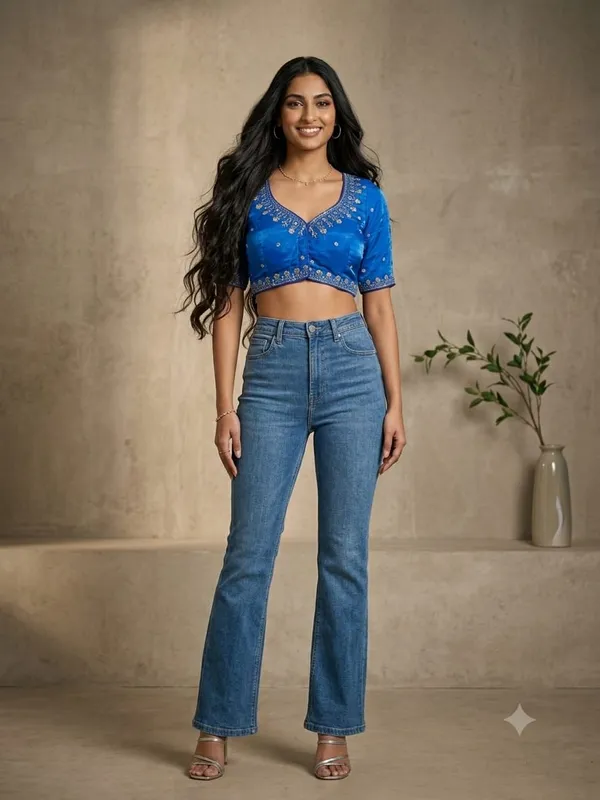 Royal_Blue_Embroidery_Readymade_Blouse_For_Women_