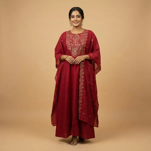 Maroon_Anarkali_Plazo_Kurta_Set_For_Women