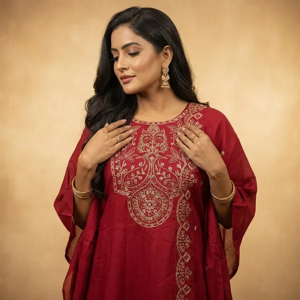 Maroon_Anarkali_Plazo_Kurta_Set_For_Women
