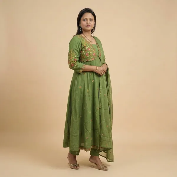 Olive_Green_Cotton_Kurta_Set_For_Women